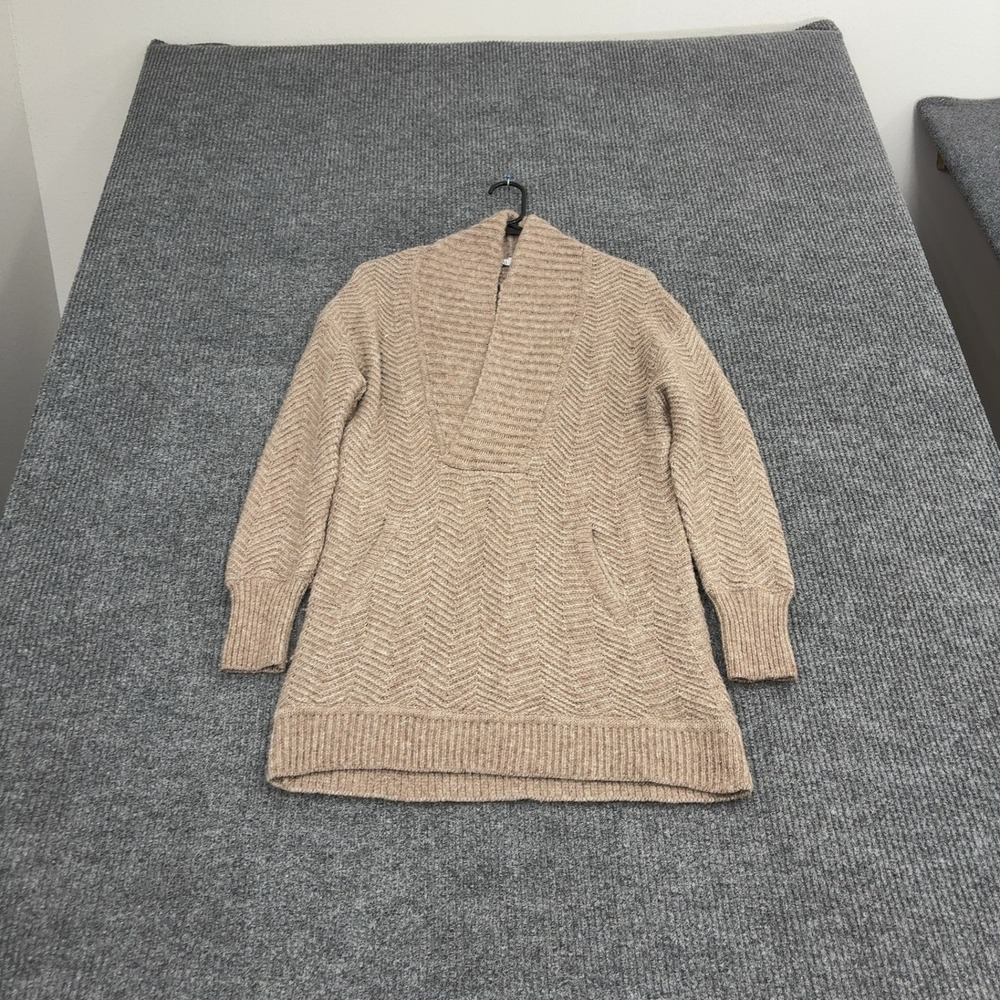 Vince Sweater Womens XS Tan Alpaca Merino Wool Chevron Shawl Collar Tunic Luxury